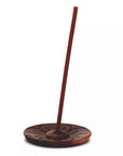 Porte-encens Tibétain rond en bois avec motifs pétales de fleurs
