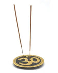Porte-encens Om rond doré en pierre 10cm