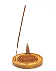 Porte-encens rond fleur de lotus 10cm en bois sculpté