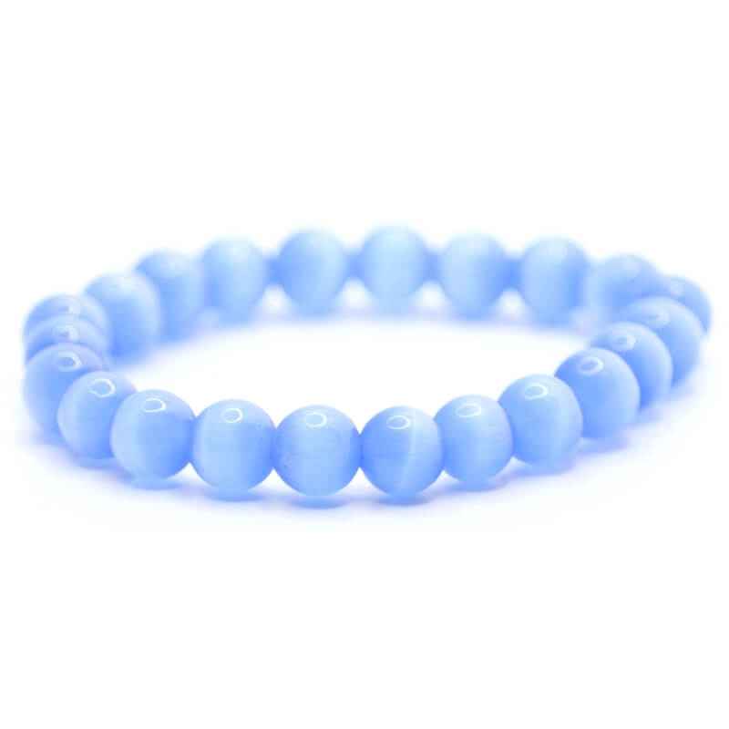 Bracelet perles Oeil de chat bleu clair | Véritables pierres fines 8mm