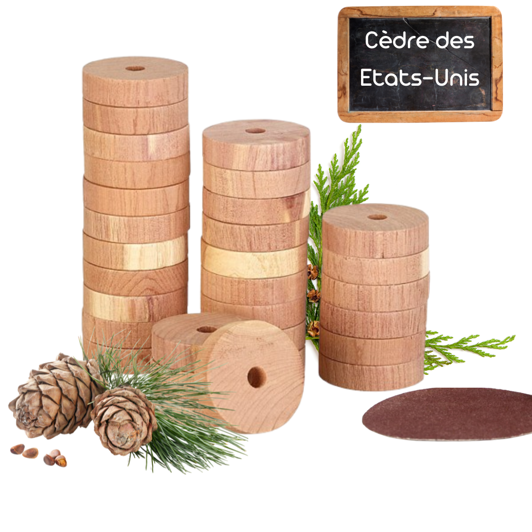 Anneaux de cèdre rouge anti-mites | Papier de verre inclus