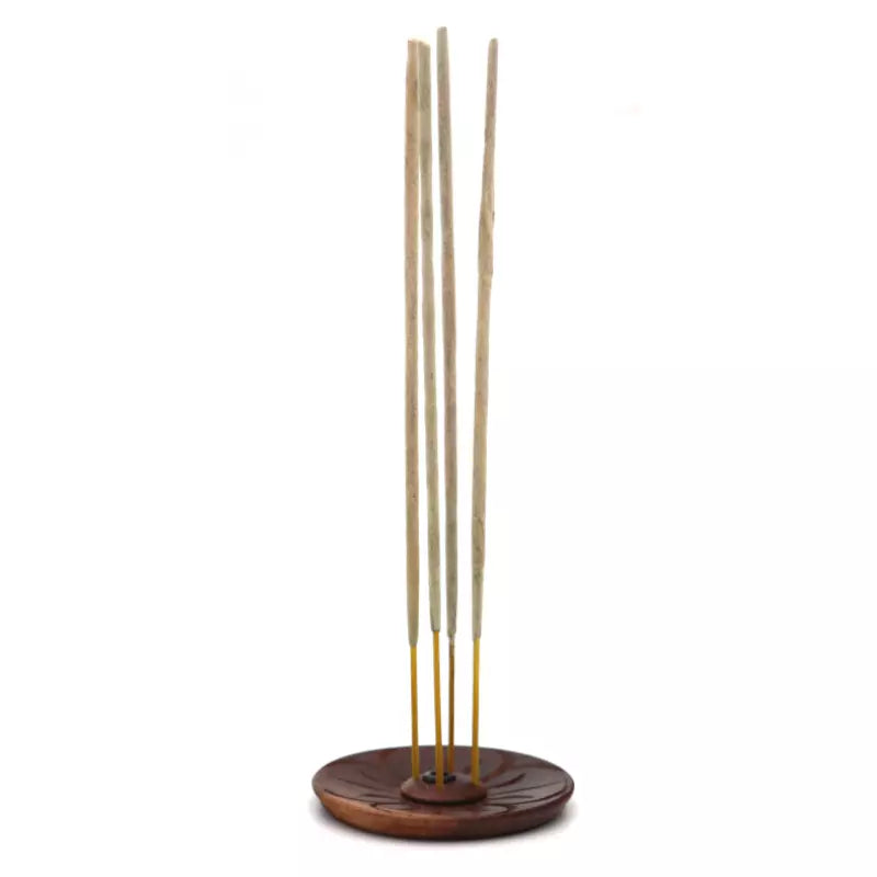Porte-encens Tibétain rond en bois avec motifs pétales de fleurs