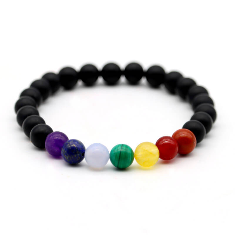 Bracelet Onyx noir mate 7 chakras pierres naturelles fait-main en France