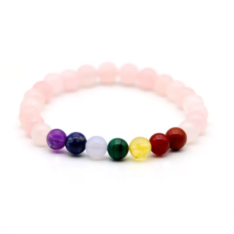 Bracelet Quartz rose 7 chakras pierres naturelles fait-main en France