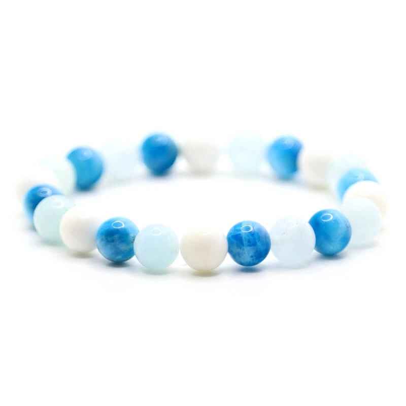 Bracelet Apatite, Aigue-marine &amp; Nacre | Véritables pierres fines 8mm