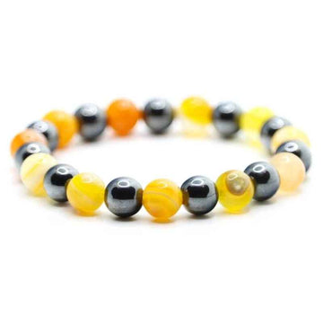 Bracelet perles Hématite & Agate jaune | Véritables pierres fines 8mm