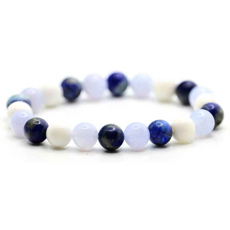 Bracelet Lapis Lazuli, Calcédoine &amp; Nacre | Véritables pierres fines 8mm
