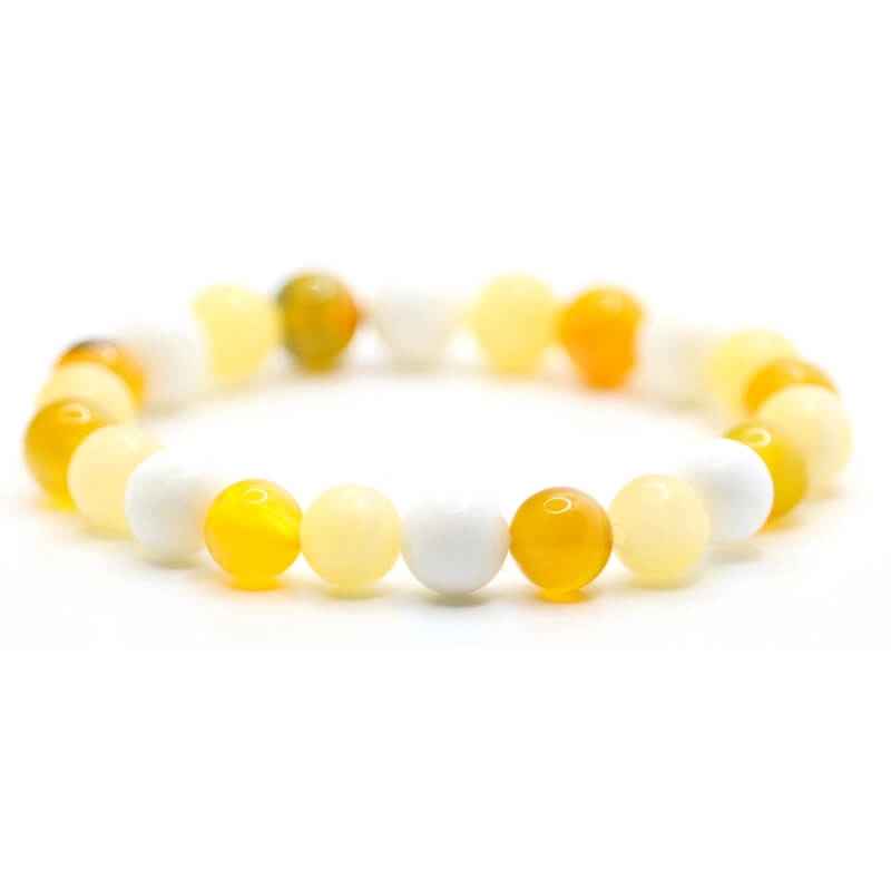Bracelet Onyx miel, Agate jaune & Nacre | Véritables pierres fines 8mm