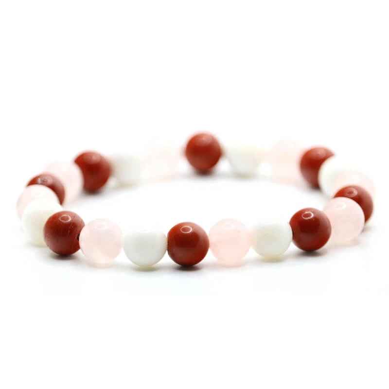 Bracelet Quartz rose, Jaspe Rouge & Nacre | Véritables pierres fines 8mm