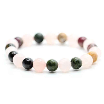 Bracelet perles Quartz rose & Tourmaline multicolore | Véritables pierres fines 8mm