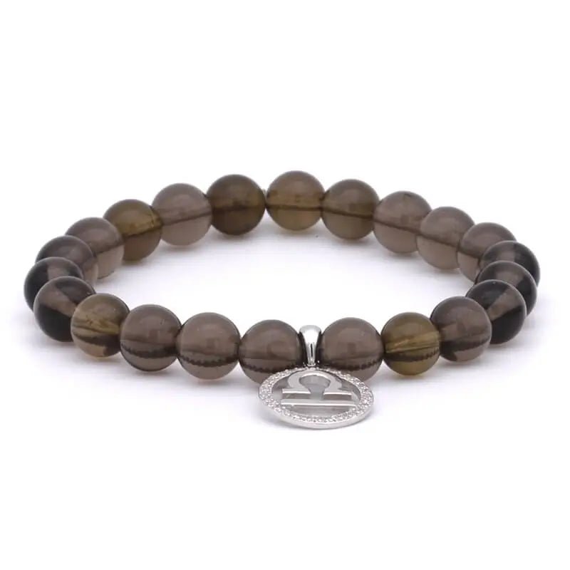 Bracelet Balance avec véritable médaillon Argent 925 - Perles Quartz fumé