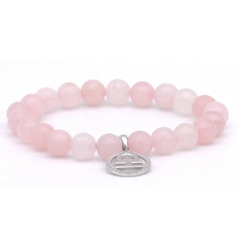 Bracelet Balance avec véritable médaillon Argent 925 - Perles Quartz rose