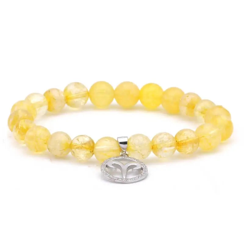 Bracelet Bélier avec véritable médaillon Argent 925 - Perles Citrine