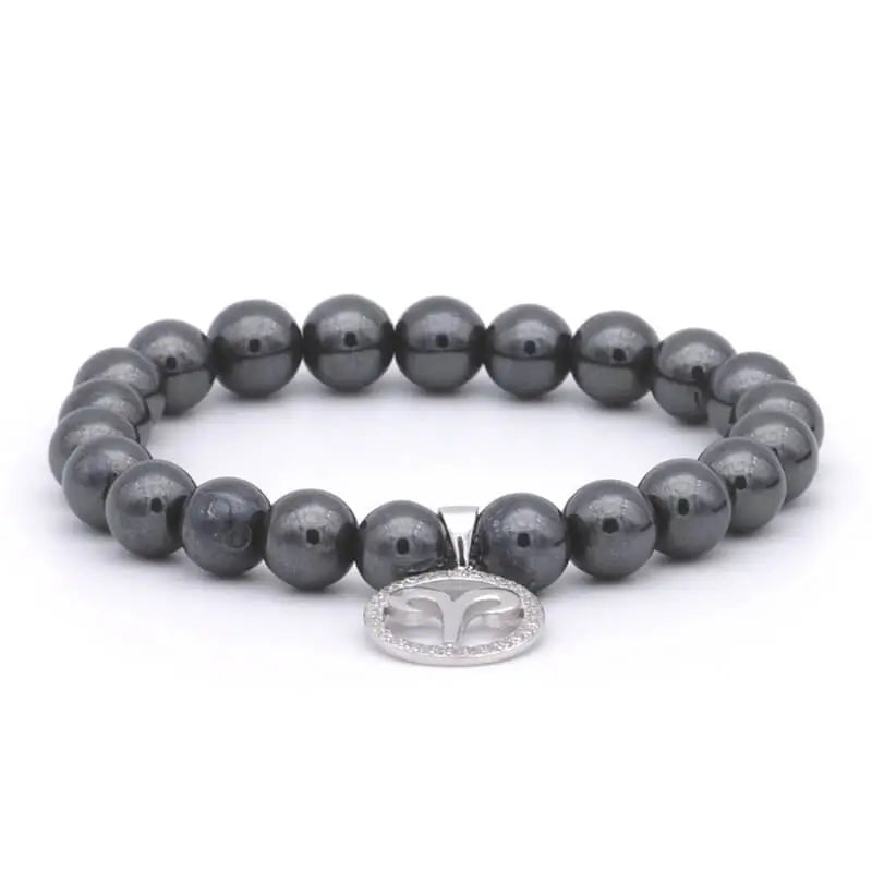 Bracelet Bélier avec véritable médaillon Argent 925 - Perles Hematite