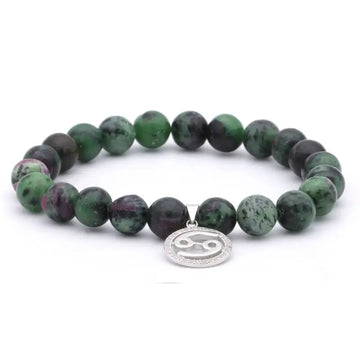 Bracelet Cancer avec véritable médaillon Argent 925 - Perles Rubis zoisite