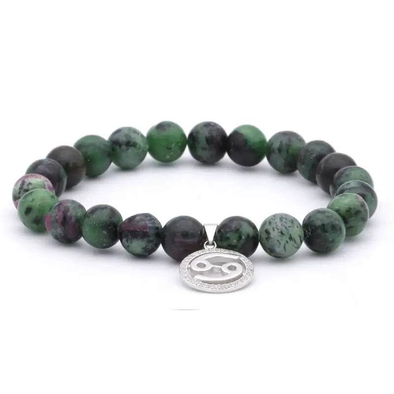 Bracelet Cancer avec véritable médaillon Argent 925 - Perles Rubis zoisite