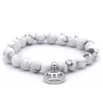 Bracelet Gémeaux avec véritable médaillon Argent 925 - Perles Howlite