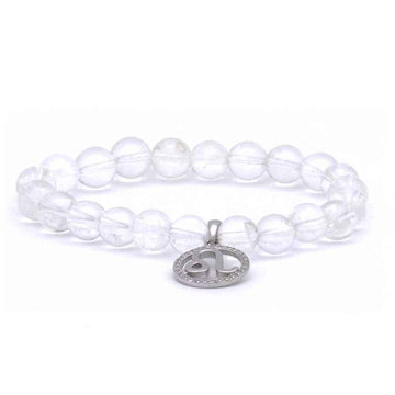 Bracelet Lion avec véritable médaillon Argent 925 - Perles Cristal blanc