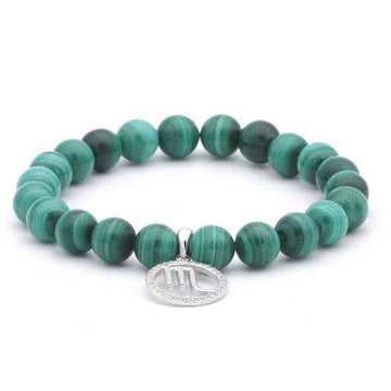 Bracelet Scorpion avec véritable médaillon Argent 925 - Perles Malachite