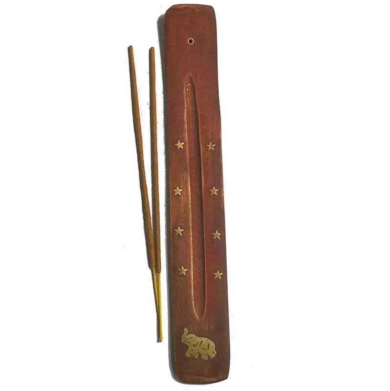 Porte-encens traditionnel d’Inde 25cm | Fait main en bois et laiton