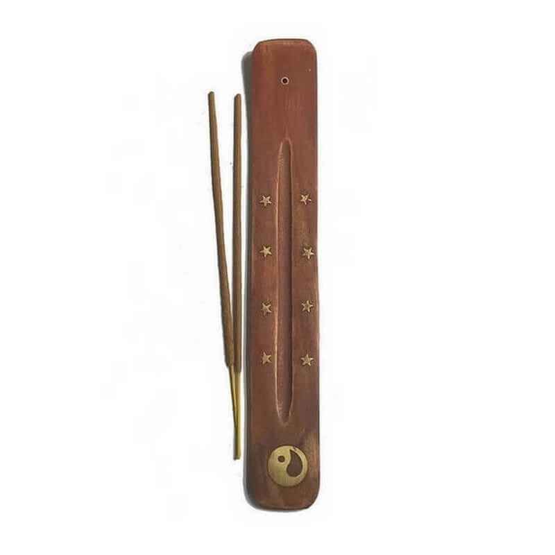 Porte-encens traditionnel d’Inde 25cm | Fait main en bois et laiton
