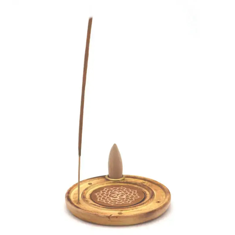 Porte-encens rond Om 10cm en bois sculpté