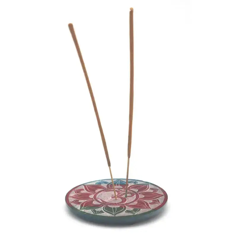 Porte-encens coloré rond en pierre Om 10cm