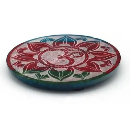 Porte-encens coloré rond en pierre Om 10cm