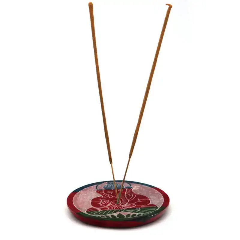 Porte-encens coloré rond en pierre Ganesh 10cm
