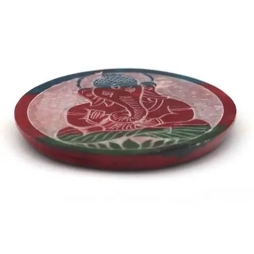 Porte-encens coloré rond en pierre Ganesh 10cm