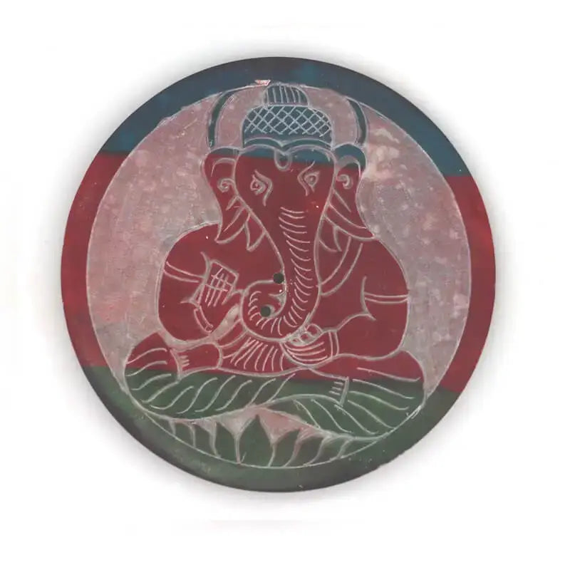 Porte-encens coloré rond en pierre Ganesh 10cm