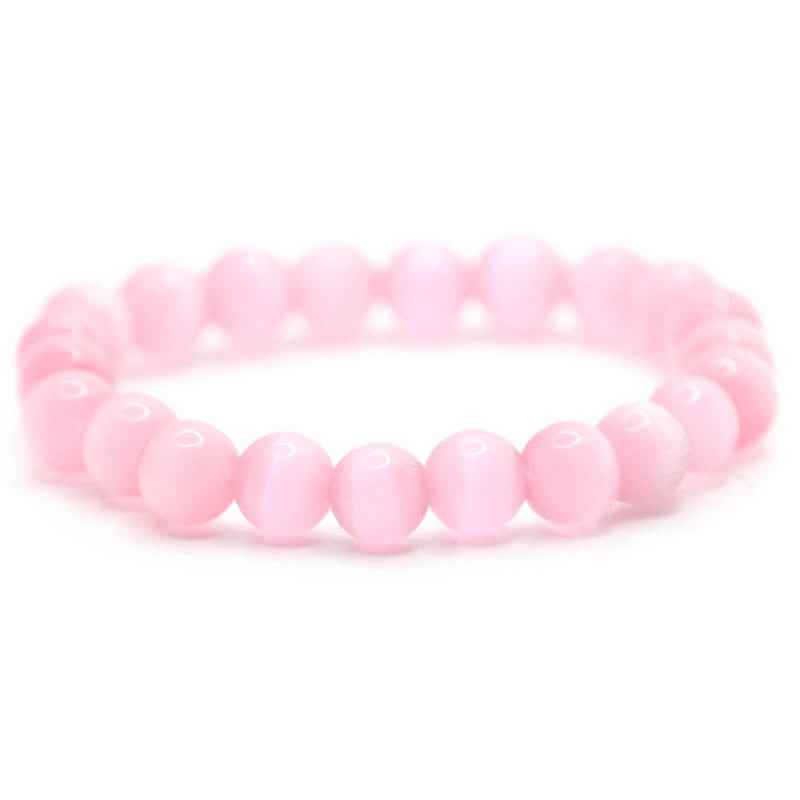 Bracelet perles Oeil de chat rose | Véritables pierres fines 8mm