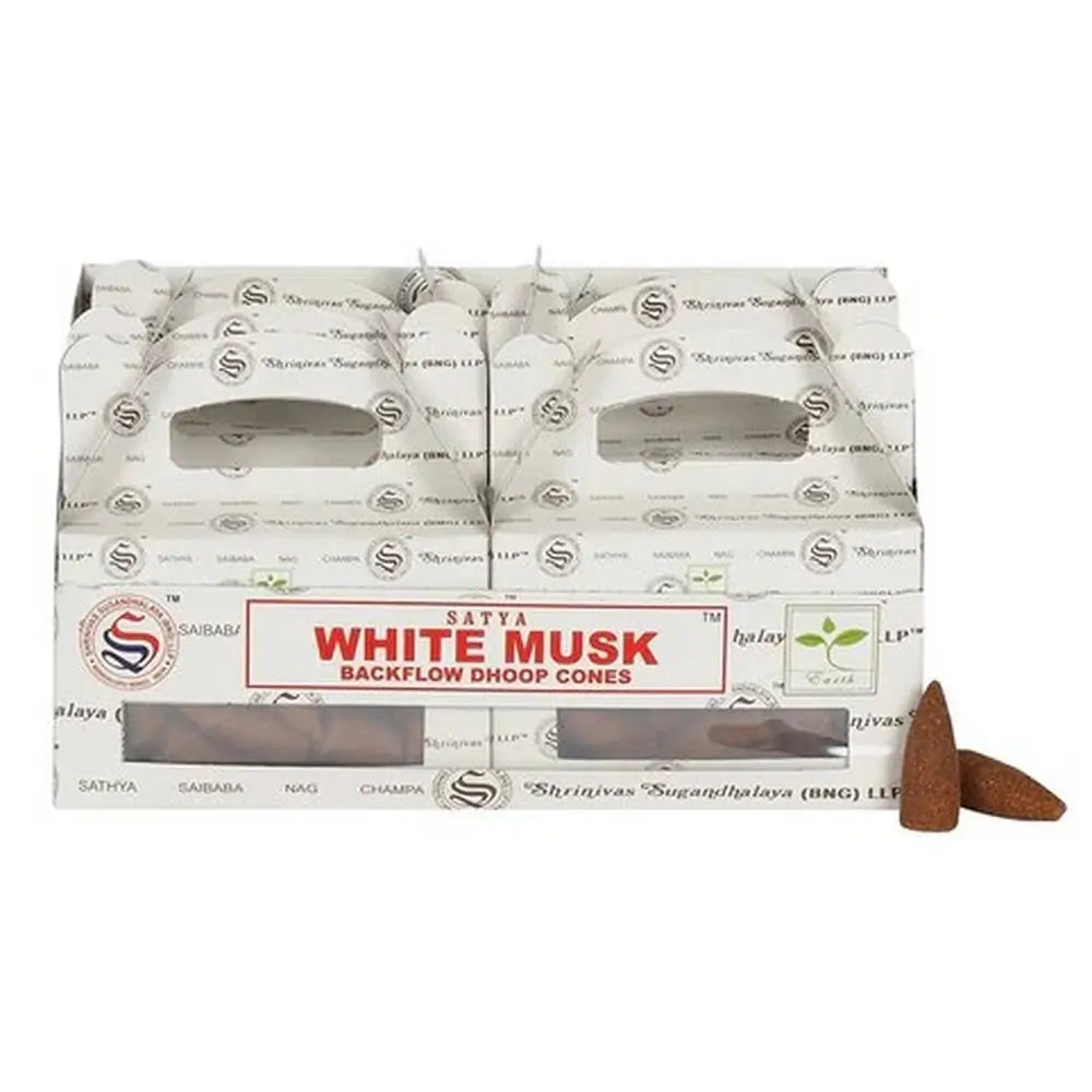 Encens Satya Musc blanc cônes backflow à refoulement | 24 cônes à reflux