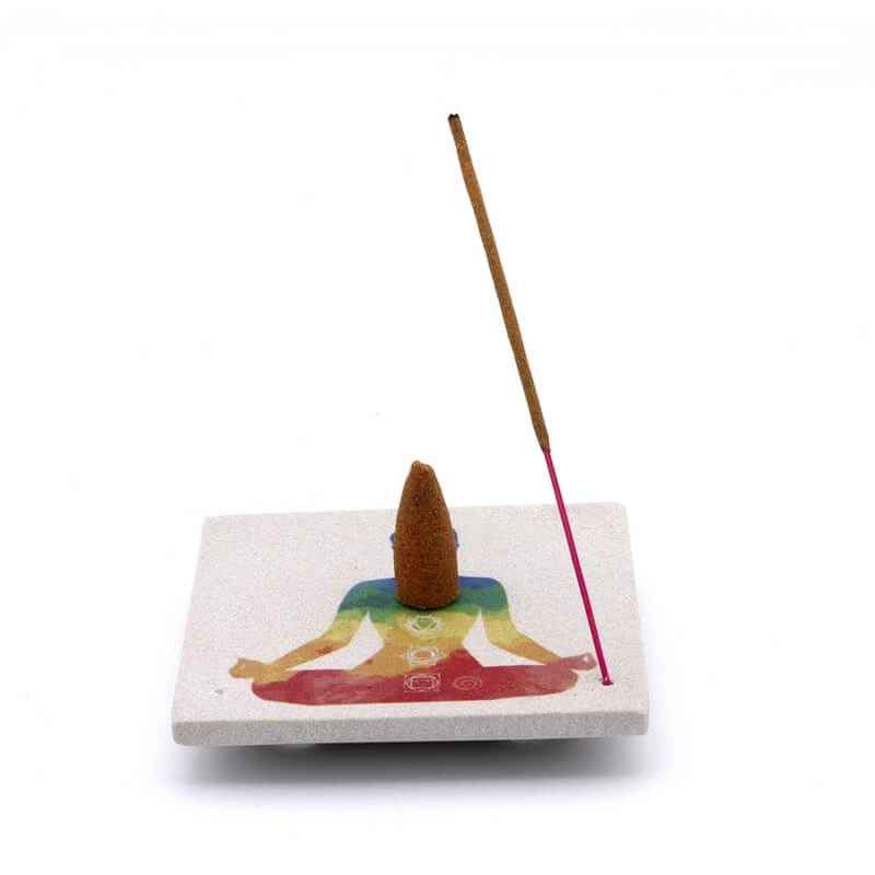 Porte-encens en roche de grès 10cm | 7 chakras