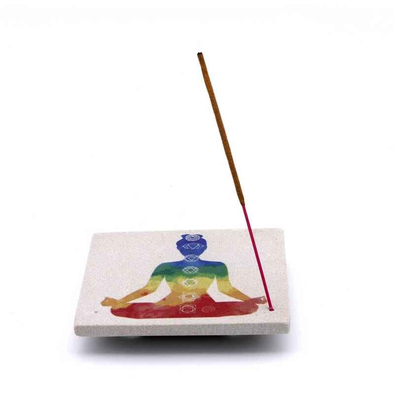 Porte-encens en roche de grès 10cm | 7 chakras