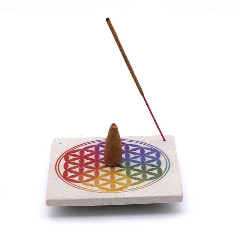 Porte-encens en roche de grès 10cm | Fleur Mandala
