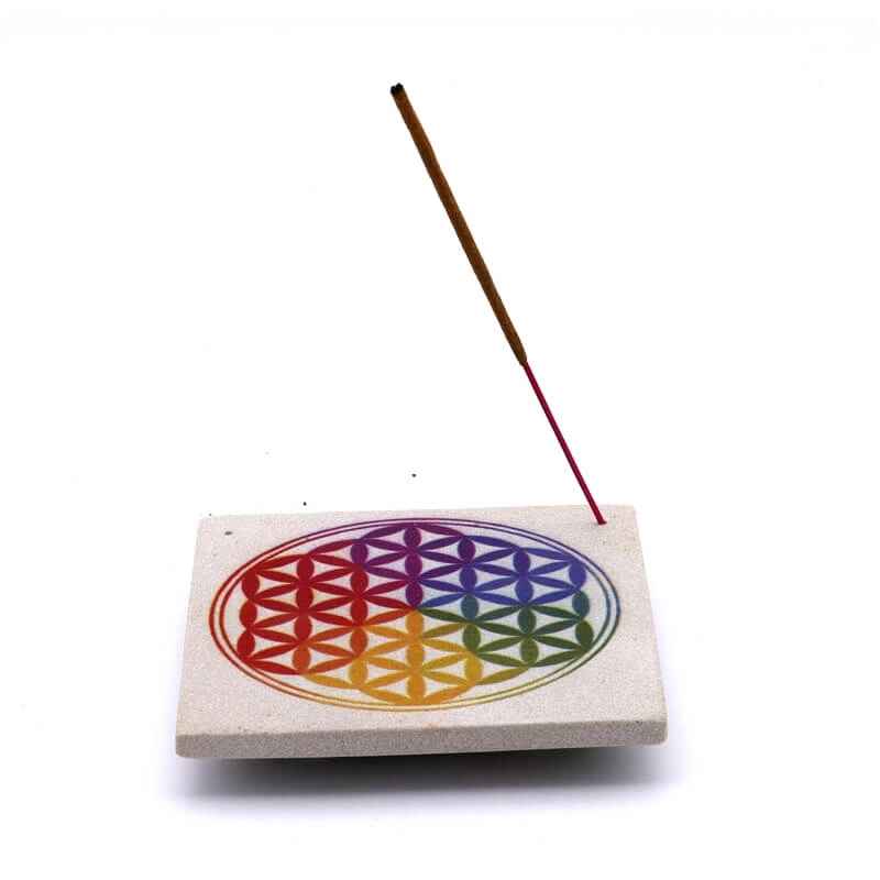 Porte-encens en roche de grès 10cm | Fleur Mandala