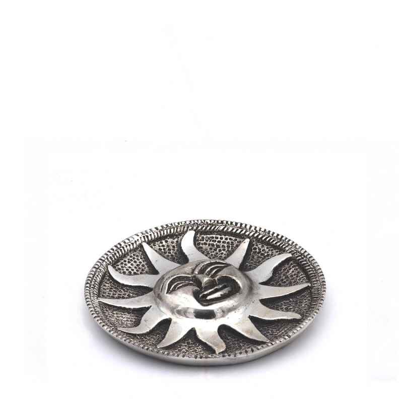 Porte-encens en métal blanc | Soleil antique 10cm