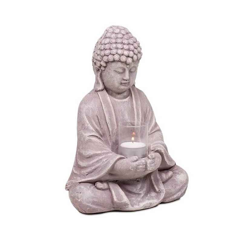 Statue bougeoir Bouddha 28cm | Photophore en ciment avec verre