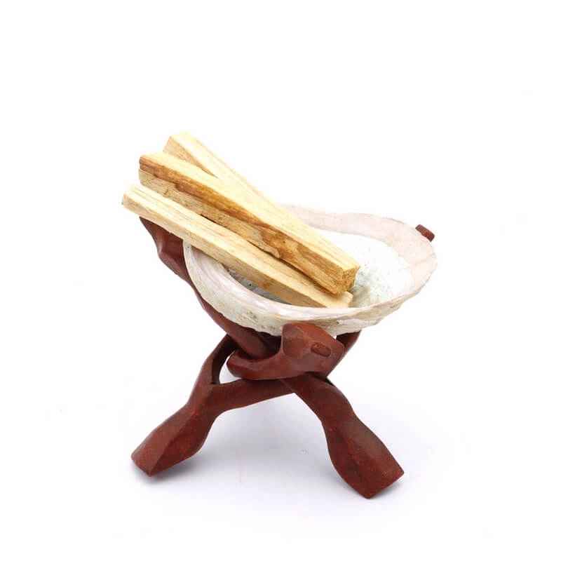 Support en bois 15cm pour coquille d'ormeau | Trépied Naturel fait-main